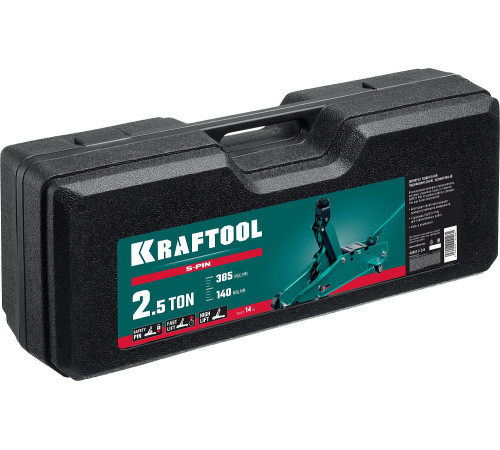 KRAFTOOL S-PIN, в кейсе 2.5 т, 140 - 385 мм, с увеличенным подъемом и фиксатором, подкатной домкрат (43457-2.5-K) купить  в Сочи