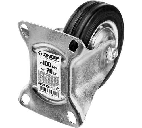 ЗУБР d 100 мм, г/п 70 кг, игольчатый подшипник, резина/металл, неповоротное колесо, Профессионал (30936-100-F) купить  в Сочи