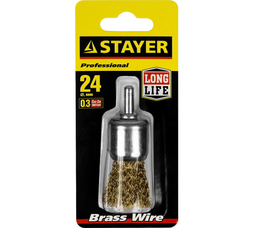 STAYER 24 мм, витая стальная латунированная проволока 0.3 мм, щетка кистевая для дрели (35113-24) купить в Сочи STAYER 24 мм, витая стальная латунированная проволока 0.3 мм, щетка кистевая для дрели (35113-24) купить в Сочи