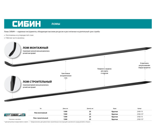 СИБИН 1500 мм, d 25 мм, монтажный лом (2183-15) купить в Сочи СИБИН 1500 мм, d 25 мм, монтажный лом (2183-15) купить в Сочи