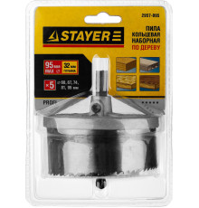 STAYER 5 шт, (60-67-74-81-95 х 32 мм), усиленная, наборная кольцевая пила по дереву, Professional (2957-095)