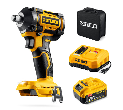 STEHER 20 В, 500 Н·м, 1 АКБ LMS (4 А·ч), бесщеточный ударный гайковерт, сумка (CWB-500-41) купить в Сочи STEHER 20 В, 500 Н·м, 1 АКБ LMS (4 А·ч), бесщеточный ударный гайковерт, сумка (CWB-500-41) купить в Сочи
