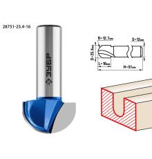 ЗУБР 25.4 x 16 мм, радиус 9.5 мм, фреза пазовая галтельная, Профессионал (28751-25.4-16)