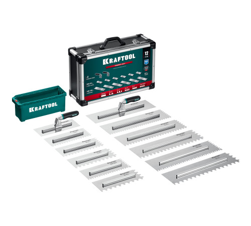 KRAFTOOL 280х115 мм (6шт) - 480х130 мм (6шт), набор нержавеющих гребенок со сменной 2к ручкой, в пластиковом кейсе (33268-H12) купить  в Сочи