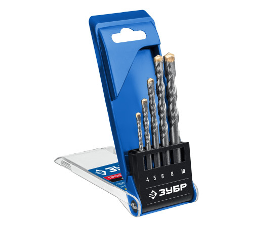 ЗУБР 5 шт: d 4-5-6-8-10 мм, трехгранный хвостовик, набор сверл по бетону усиленных, Профессионал (2916-H5) купить  в Сочи