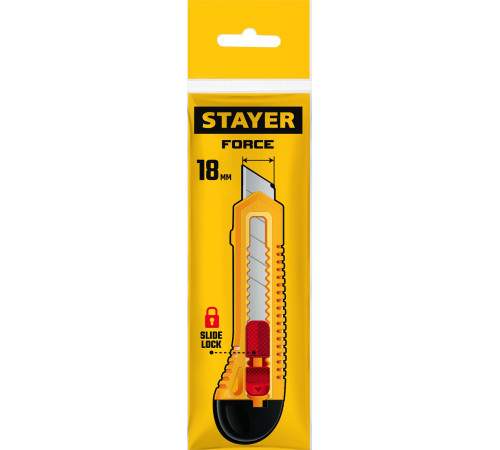 STAYER FORCE, 18 мм, нож упрочненный из АБС пластика со сдвижным фиксатором (0911) купить в Сочи STAYER FORCE, 18 мм, нож упрочненный из АБС пластика со сдвижным фиксатором (0911) купить в Сочи