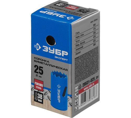 ЗУБР 25 мм, сталь Р6М5, биметаллическая коронка (29531-025) купить  в Сочи