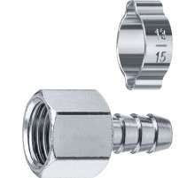 ЗУБР штуцер ″елочка″, 10 мм - 3/8″F, переходник с обжимным хомутом, Профессионал (64923-3/8-10)