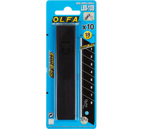 OLFA 18 мм, 10 шт, в пластиковом кейсе + блистер, черные сегментированные лезвия, особо острые, EXCEL BLACK (OL-LBB-10B) купить  в Сочи