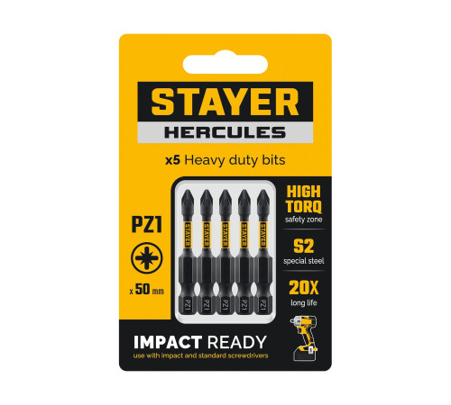 STAYER HERCULES, PZ1, 50 мм, 5 шт, торсионные биты (26233-1-50-5) для монтажа и демонтажа резьбовых соединений с ручным и механизированным инструментом STAYER HERCULES, PZ1, 50 мм, 5 шт, торсионные биты (26233-1-50-5) для монтажа и демонтажа резьбовых соединений с ручным и механизированным инструментом
