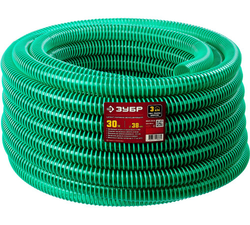 ЗУБР 38 мм x 30 м, 3 атм, со спиралью ПВХ, напорно-всасывающий шланг (40325-38-30) купить  в Сочи