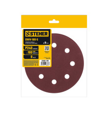 STEHER DWH-180-S 180 мм, Р240, шлифовальный круг на липучке, 8 отв., 5 шт. (35682-240)
