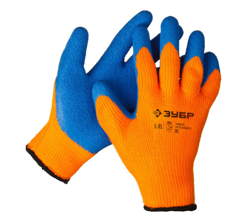 ЗУБР УРАЛ, L-XL, акриловые перчатки сигнального цвета, рельефное латексное покрытие, утеплённые, 10 класс, Профессионал (11465-XL) купить  в Сочи