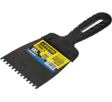 STAYER PROFlat, 100 мм, зуб 4 х 4 мм, пластиковая ручка, зубчатый, нержавеющий фасадный шпатель, Professional (1009-10-04)