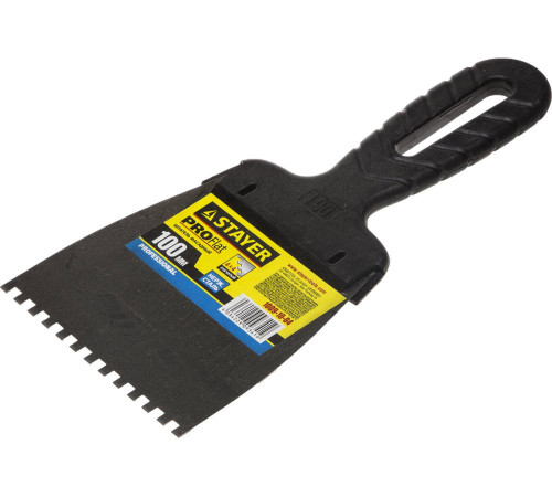 STAYER PROFlat, 100 мм, зуб 4 х 4 мм, пластиковая ручка, зубчатый, нержавеющий фасадный шпатель, Professional (1009-10-04) купить  в Сочи