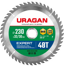 URAGAN Expert, 230 х 32/30 мм, 48Т, пильный диск по дереву (36802-230-32-48)
