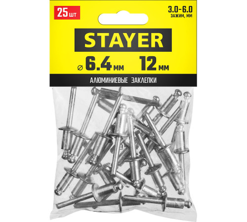 STAYER Pro-FIX, 6.4 х 12 мм, 25 шт, алюминиевые заклепки, Professional (3120-64-12) купить в Сочи STAYER Pro-FIX, 6.4 х 12 мм, 25 шт, алюминиевые заклепки, Professional (3120-64-12) купить в Сочи