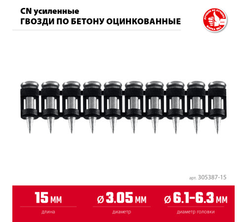 ЗУБР CN усиленные 15 х 3.05 мм, гвозди по бетону оцинкованные, 1000 шт (305387-15) купить  в Сочи