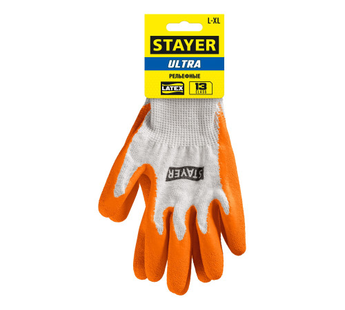 STAYER ULTRA, L-XL, х/б перчатки с рельефным латексным покрытием, противоскользящие (11403-XL) купить  в Сочи