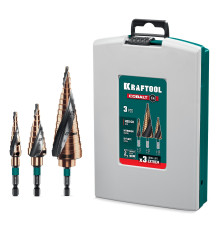 KRAFTOOL COBALT 3 шт., 4-32мм, азотирование, винтовая спираль, набор сверл ступенчатых(29691-4-32-H3)