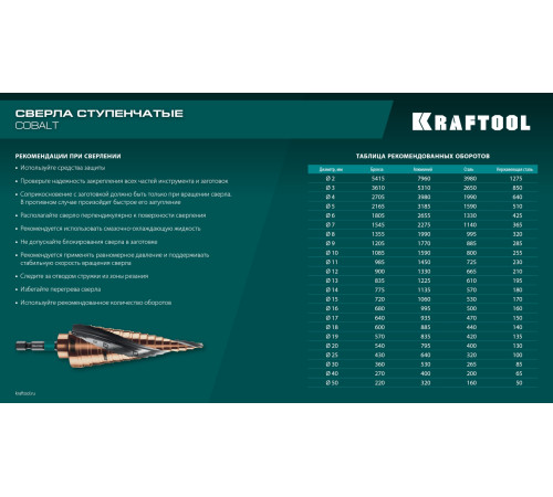 KRAFTOOL COBALT 3 шт., 4-32мм, азотирование, винтовая спираль, набор сверл ступенчатых(29691-4-32-H3) для сверления металлических конструкций и заготовок, листовых материалов, цветных металлов, пластика KRAFTOOL COBALT 3 шт., 4-32мм, азотирование, винтовая спираль, набор сверл ступенчатых(29691-4-32-H3) для сверления металлических конструкций и заготовок, листовых материалов, цветных металлов, пластика