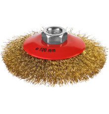 MIRAX 100 мм, витая стальная латунированная проволока 0.3 мм, коническая щетка-крацовка для УШМ (35143-100)