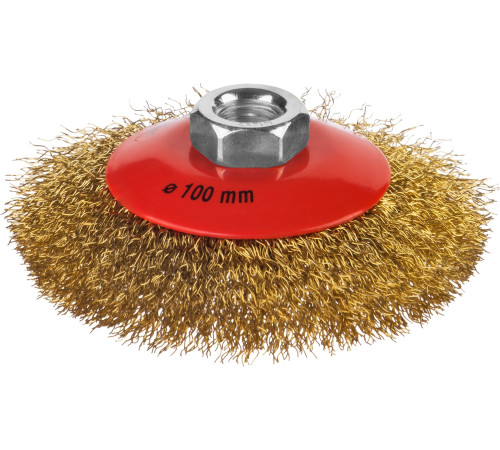 MIRAX 100 мм, витая стальная латунированная проволока 0.3 мм, коническая щетка-крацовка для УШМ (35143-100) купить  в Сочи