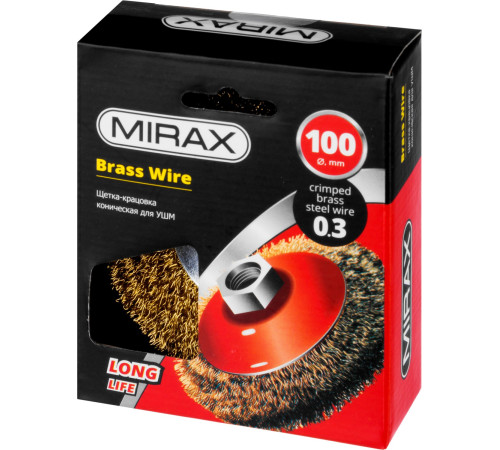 MIRAX 100 мм, витая стальная латунированная проволока 0.3 мм, коническая щетка-крацовка для УШМ (35143-100) купить  в Сочи