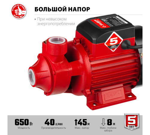 ЗУБР 650 Вт , поверхностный вихревой насос, корпус из чугуна (НС-М1-650-Ч) купить  в Сочи