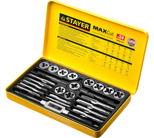 STAYER MaXCut, 24 предмета, легированная сталь, набор метчиков и плашек (28020-H24) купить в Сочи STAYER MaXCut, 24 предмета, легированная сталь, набор метчиков и плашек (28020-H24) купить в Сочи