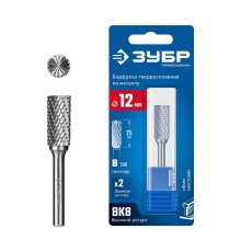 ЗУБР 12х25 мм, тип B (цилиндр с торцевыми зубьями), хв-к 6 мм, твердосплавная борфреза, ПРОФЕССИОНАЛ (28801-12-25)