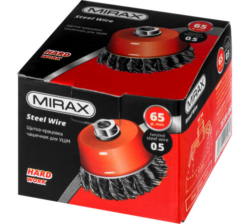 MIRAX 65 мм, жгутированная стальная проволока 0.5 мм, чашечная щетка-крацовка для УШМ (35104-065) купить в Сочи MIRAX 65 мм, жгутированная стальная проволока 0.5 мм, чашечная щетка-крацовка для УШМ (35104-065) купить в Сочи