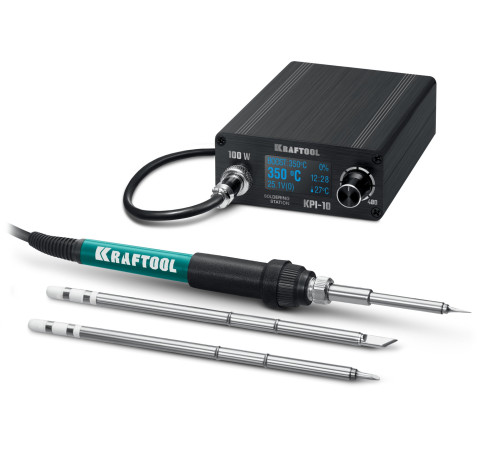 KRAFTOOL KPI-10, 50 - 480°C, 100 Вт, 3 жала Т12, программируемая паяльная станция (55343) купить  в Сочи