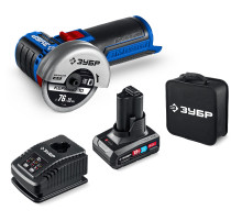 ЗУБР 12 В, D76 мм, 1 АКБ тип Т7 (4 А·ч), бесщеточная УШМ, сумка, Профессионал (AB-76-41)