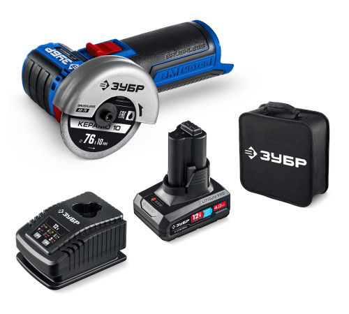 ЗУБР 12 В, D76 мм, 1 АКБ тип Т7 (4 А·ч), бесщеточная УШМ, сумка, Профессионал (AB-76-41) купить  в Сочи
