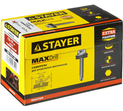 Саморезы СКД кровельные, RAL 3003 рубиново-красный, 51 х 4.8 мм, 250 шт, для деревянной обрешетки, STAYER купить  в Сочи Саморезы СКД кровельные, RAL 3003 рубиново-красный, 51 х 4.8 мм, 250 шт, для деревянной обрешетки, STAYER купить  в Сочи