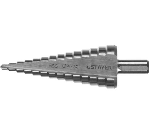 STAYER 4-30 мм, 14 ступеней, сталь HSS, ступенчатое сверло (29660-4-30-14) купить в Сочи STAYER 4-30 мм, 14 ступеней, сталь HSS, ступенчатое сверло (29660-4-30-14) купить в Сочи