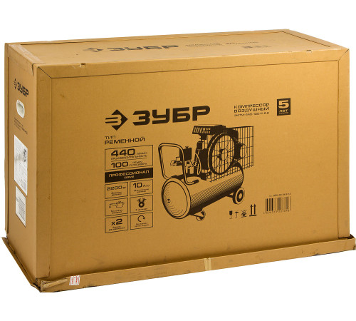ЗУБР 440 л/мин, 100 л, 2200 Вт, ременной масляный компрессор, Профессионал (ЗКПМ-440-100-Р-2.2) купить  в Сочи