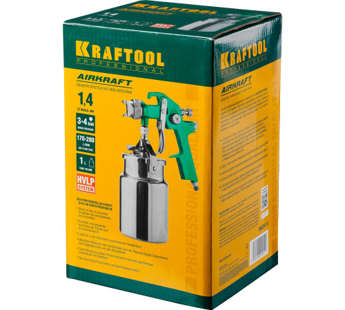 KRAFTOOL AirKraft, HVLP, 1.4мм, пневматический краскопульт с нижним бачком (06520-1.4) купить в Сочи KRAFTOOL AirKraft, HVLP, 1.4мм, пневматический краскопульт с нижним бачком (06520-1.4) купить в Сочи