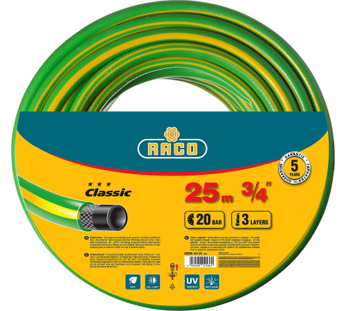 RACO CLASSIC, 3/4″, 25 м, 20 атм, трёхслойный, армированный, поливочный шланг (40306-3/4-25) купить в Сочи RACO CLASSIC, 3/4″, 25 м, 20 атм, трёхслойный, армированный, поливочный шланг (40306-3/4-25) купить в Сочи