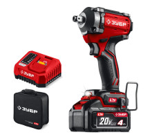 ЗУБР 20 В, 350 Н·м, 1 АКБ LMS (4 А·ч), бесщеточный ударный гайковерт, сумка (ГБУ-350-41)