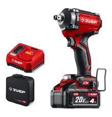 ЗУБР 20 В, 350 Н·м, 1 АКБ LMS (4 А·ч), бесщеточный ударный гайковерт, сумка (ГБУ-350-41)