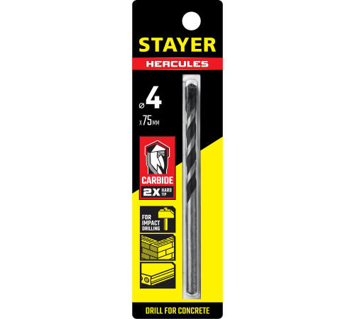 STAYER Hercules, 4 x 75 мм, cверло по бетону, Professional (2915-075-04) купить в Сочи STAYER Hercules, 4 x 75 мм, cверло по бетону, Professional (2915-075-04) купить в Сочи