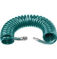 KRAFTOOL 10 м, 8 х 12 мм, 15 бар, воздушный спиральный шланг с фитингами рапид (06590-10)