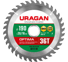 URAGAN Optima, 190 х 20/16 мм, 36Т, пильный диск по дереву (36801-190-20-36)