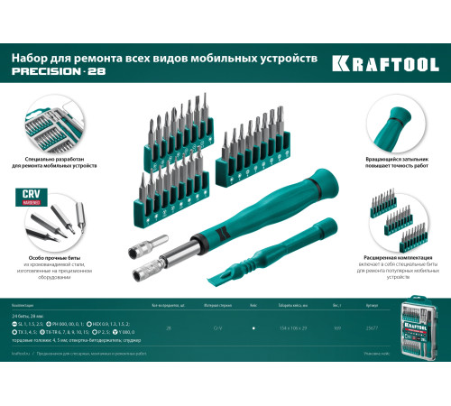 KRAFTOOL Precision-28, 28 предм., отвертка для точных работ (25677) купить  в Сочи
