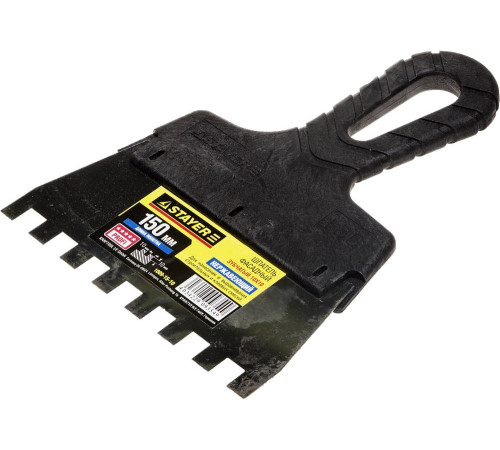 STAYER PROFlat, 150 мм, зуб 10 х 10 мм, пластиковая ручка, зубчатый, нержавеющий фасадный шпатель, Professional (1009-15-10) купить  в Сочи