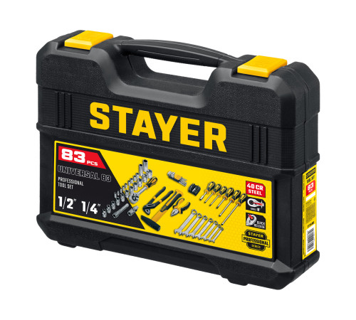 STAYER UNIVERSAL 83, 83 предм., (1/2″+ 1/4″), универсальный набор инструмента, Professional (27710-H83) купить в Сочи STAYER UNIVERSAL 83, 83 предм., (1/2″+ 1/4″), универсальный набор инструмента, Professional (27710-H83) купить в Сочи