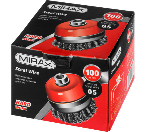 MIRAX 100 мм, жгутированная стальная проволока 0.5 мм, чашечная щетка-крацовка для УШМ (35144-100) купить  в Сочи
