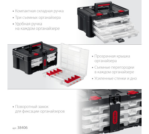 KETER STACKNROLL, 481 х 332 х 233 мм, (19″), пластиковый ящик с 3 органайзерами и 18 ячейками (38406) купить  в Сочи